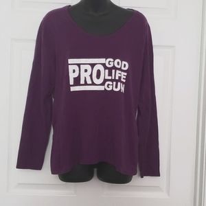 Pro God pro Life pro Gun vinyl purple Hanes L long sleeve